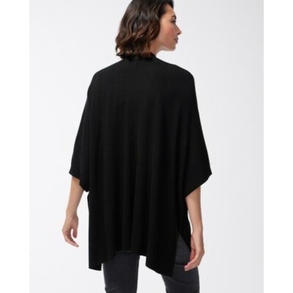 Chicos Womens Embroidered Eyelet Sweater Ruana Poncho Black size Small Medium - Picture 3 of 15